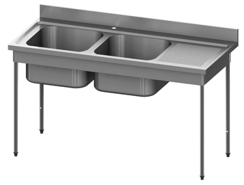 PLONGE BORDS DROITS,1800X700 - PIEDS RONDS -2 CUVE