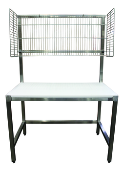 TABLE DE MISE SOUS BARQUTES INOX 304, DESSUS POLY