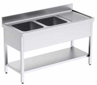 PLONGE STAND. 2 BACS 6X5X3 À GAUCHE+ÉTAGÈRE