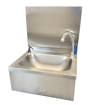 LAVE MAINS CARRE INOX 304 AVEC DOSSERET,CMDE GENOU