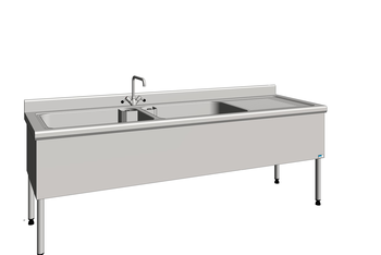 PLONGE BATTERIE 2BACS 2500X800 EG DRO AVEC ROBINET