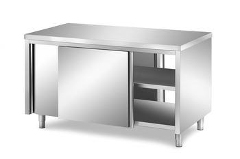 MEUBLE BAS INOX TRAVERSANT, P.COULISSANTES DOUBLEE