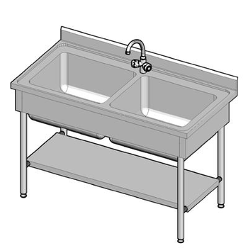PLONGE CHR 2 BACS 600X500 AVEC ROBINET+ÉTAGÈRE
