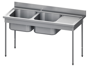 PLONGE BORDS DROITS,1600X700 - PIEDS RONDS -2 CUVE