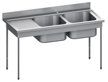 PLONGE BORDS DROITS,1800X700 - PIEDS RONDS -2 CUVE