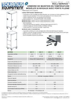 ARMOIRE CHAUDE GN1/1 20 NIV. PTE INOX SANS HYGRO