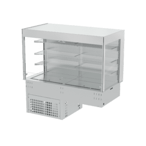 ENCASTRABLE VITRINE 3 ETAGERES AVEC RIDEAU 4 BACS