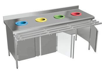 MEUBLE DE PRE TRI 4 PORTES - 4 TROUS VIDE DECHETS 