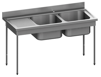 PLONGE 1800X600 - BORD DROIT -PIEDS RONDS - 2 CUVE