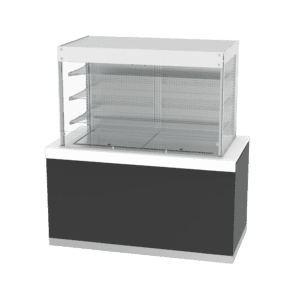 GASTROBUFFET VITRINE 3 ETAGERES AVEC RIDEAU 3 BACS