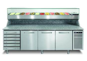 MEUBLE PIZZA AVEC DESSUS EN GRANIT 3P./6T.