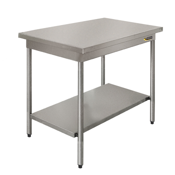 TABLE DEMONTABLE A BORDS DROITS EN INOX, CENTRALE 