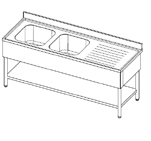 PLONGE 2 BACS 1 EG 1400X700 + ETAG INOX AISI 304